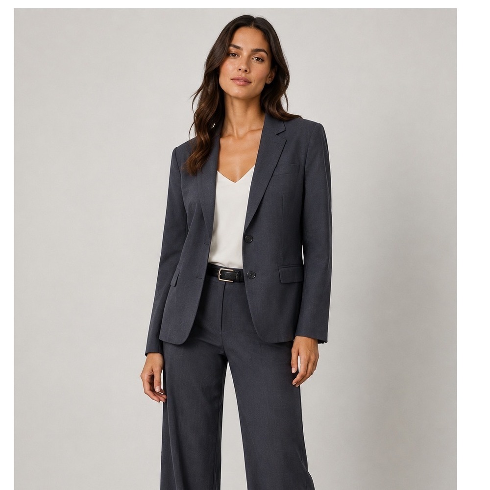NWT Ann Taylor Dark Gray 2 Button Wool Blend Blazer Jacket Work Career Size 12